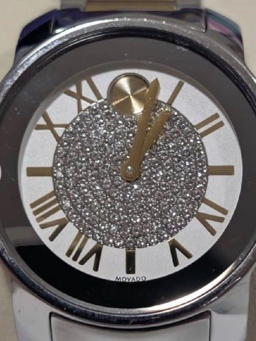Movado Silver and Gold Crystal Accent Women's Watch- NO BOX